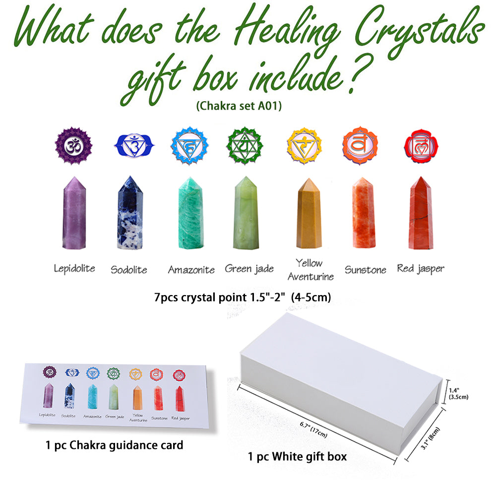 7 Chakrasteine in verschiedener Ausführung, mit Entmagnetisierungsbox